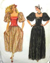 8152 VOGUE LOW WAIST POUF SLEEVES LONGER FLARE DRESS PATTERN 12,10